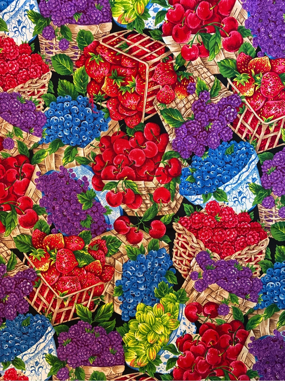 Cranston Print Works Vibrant Mixed Berries in Baskets Fabric Print 1 yard cut